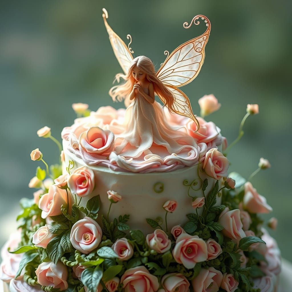 Elegant Fairy on Cake in Fantasy Art Style