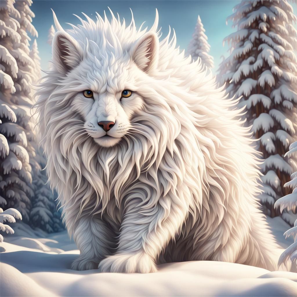 Snow Animal in Winter Sunlight: Airbrush Art