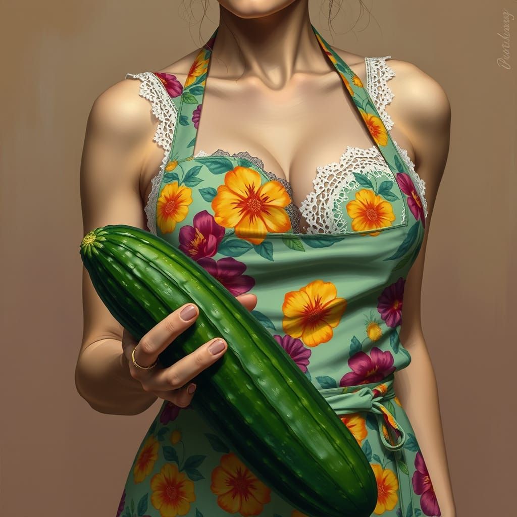 Woman with Cucumber in Style of Paul Cadmus
