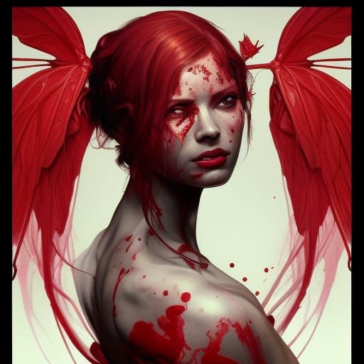 Blood Butterfly Portrait in Hyperdetailed Style