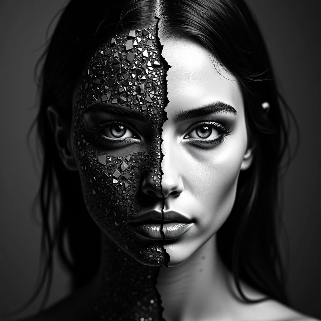 Shattered Face Portrait: Beauty and Brokenness