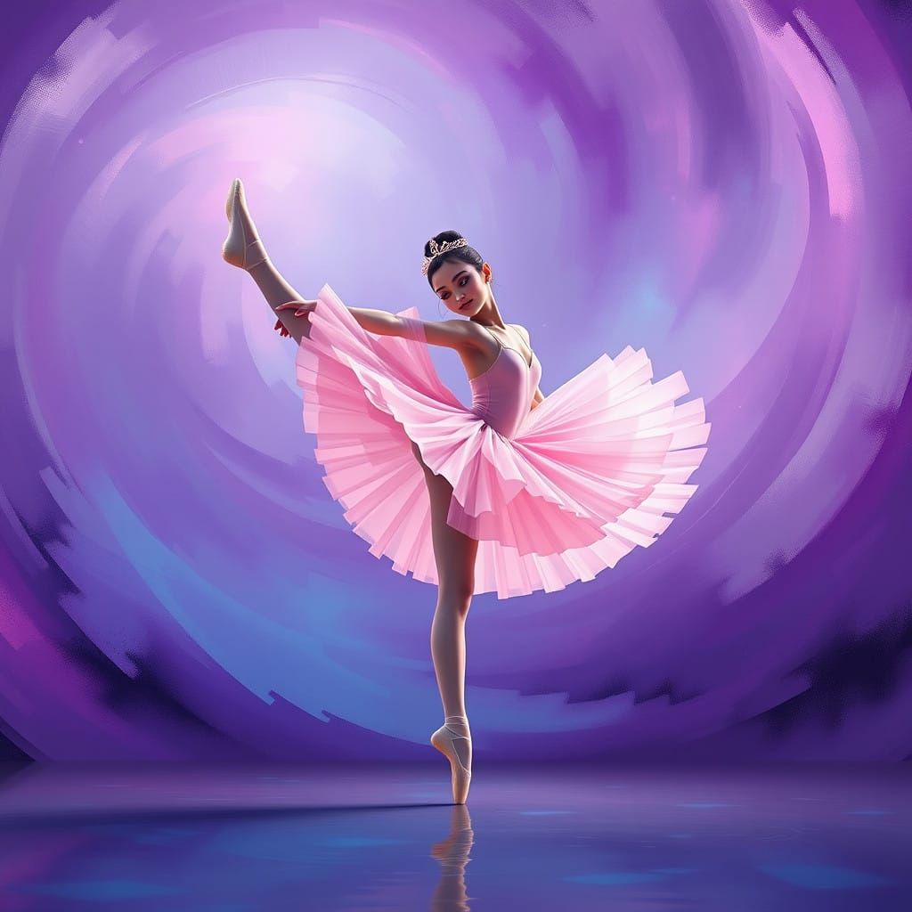 Ethereal Ballerina in Vibrant, Dreamlike Landscape