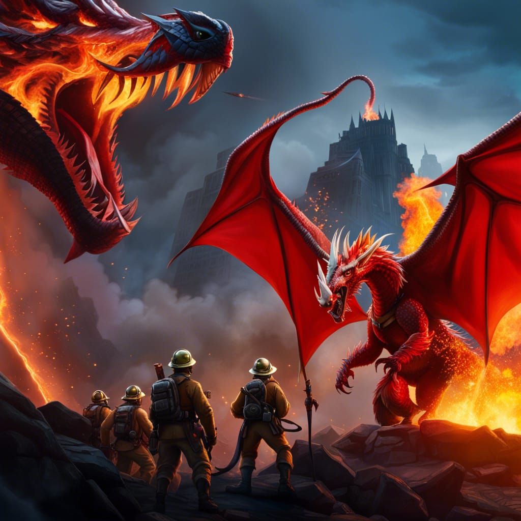 Firefighter Versus Dragon in Epic Battle