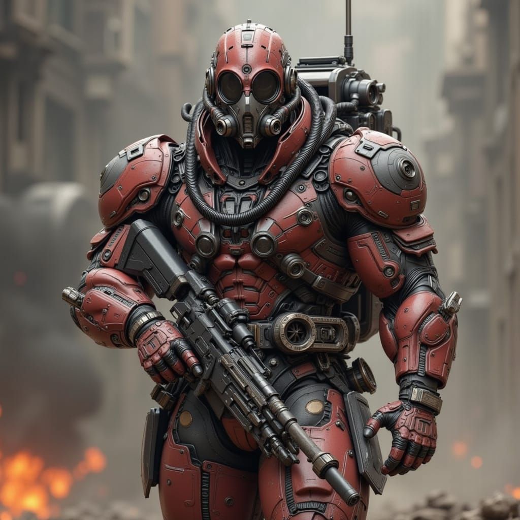 Muscular Cyborg in Post-Apocalyptic Suit