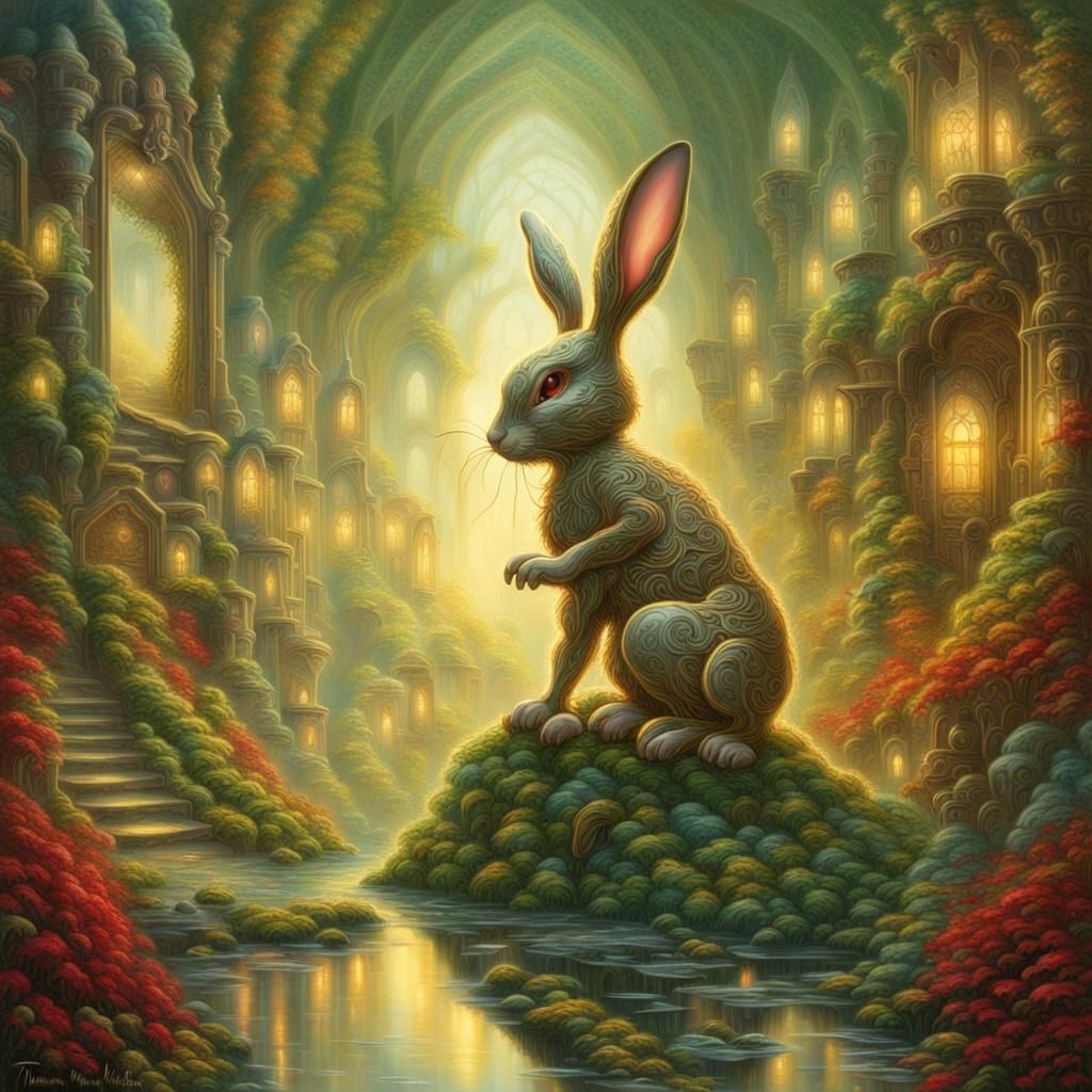 Cyber Bunny in Mycelium Network: Ethereal Fantasy