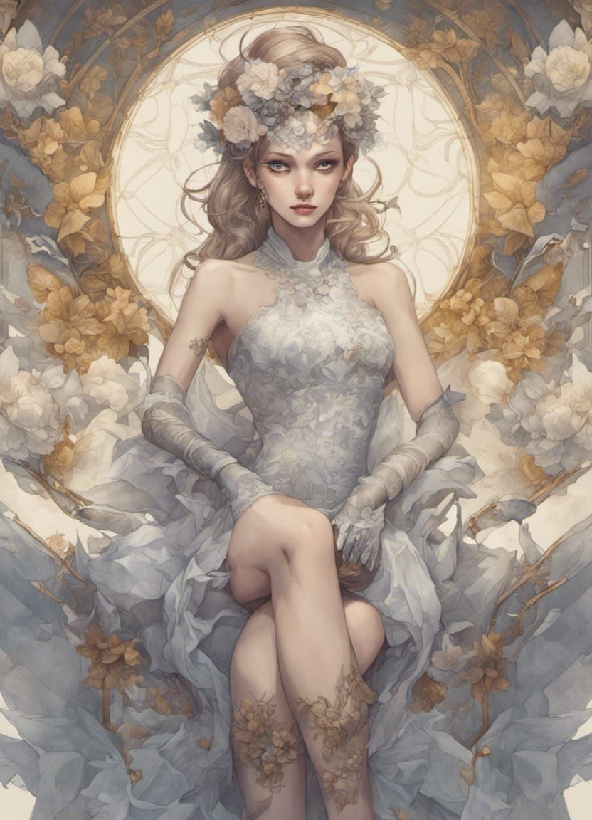 Laughing Woman Portrait with Diamonds in Art Nouveau Style