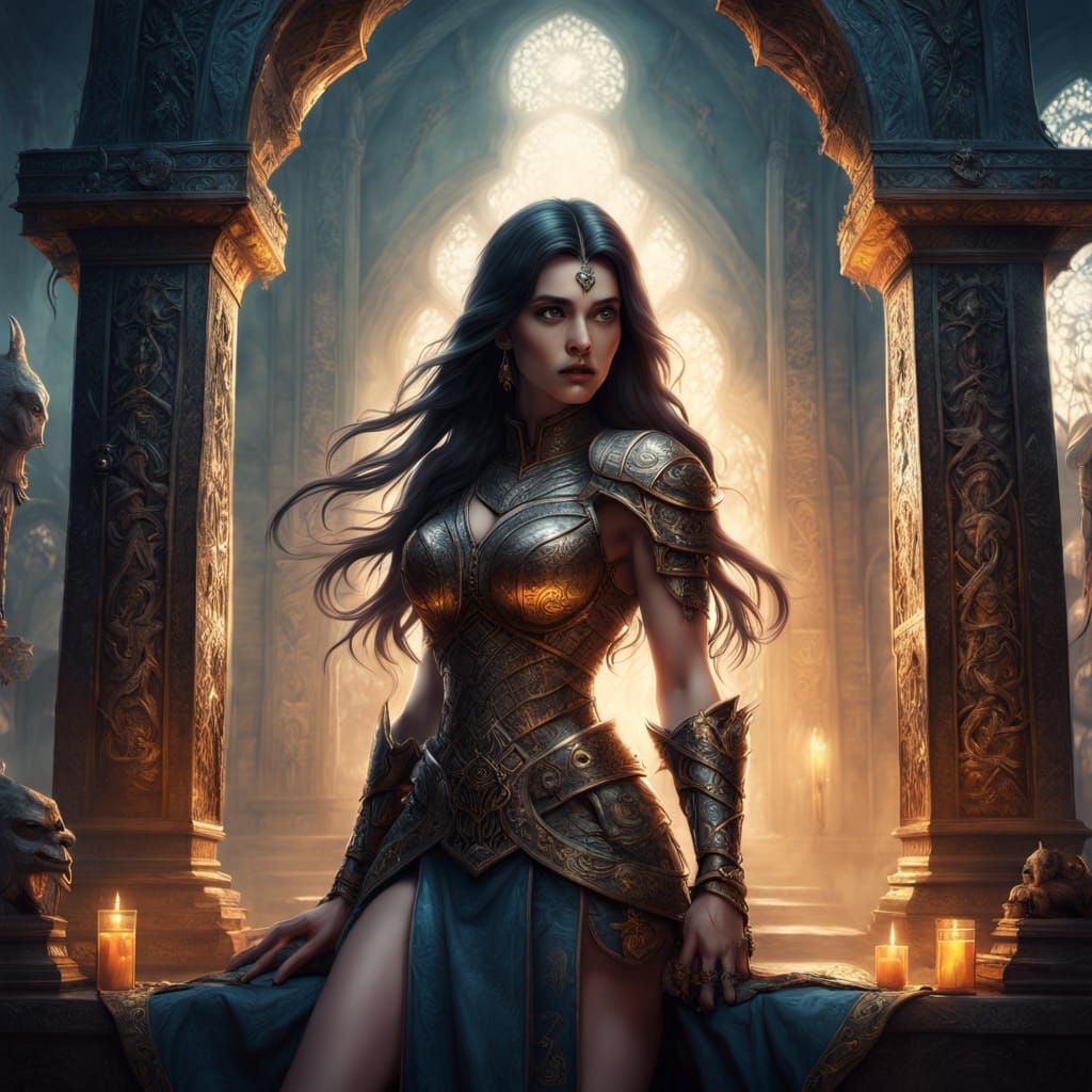 Ethereal Warrior in Ancient Temple