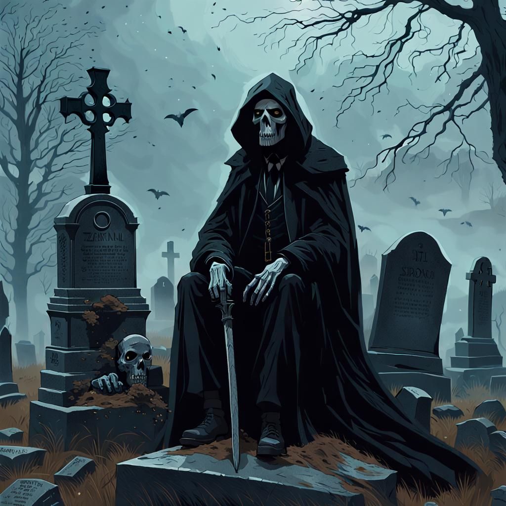 Grim Reaper in Forsaken Graveyard: Gothic Digital Art