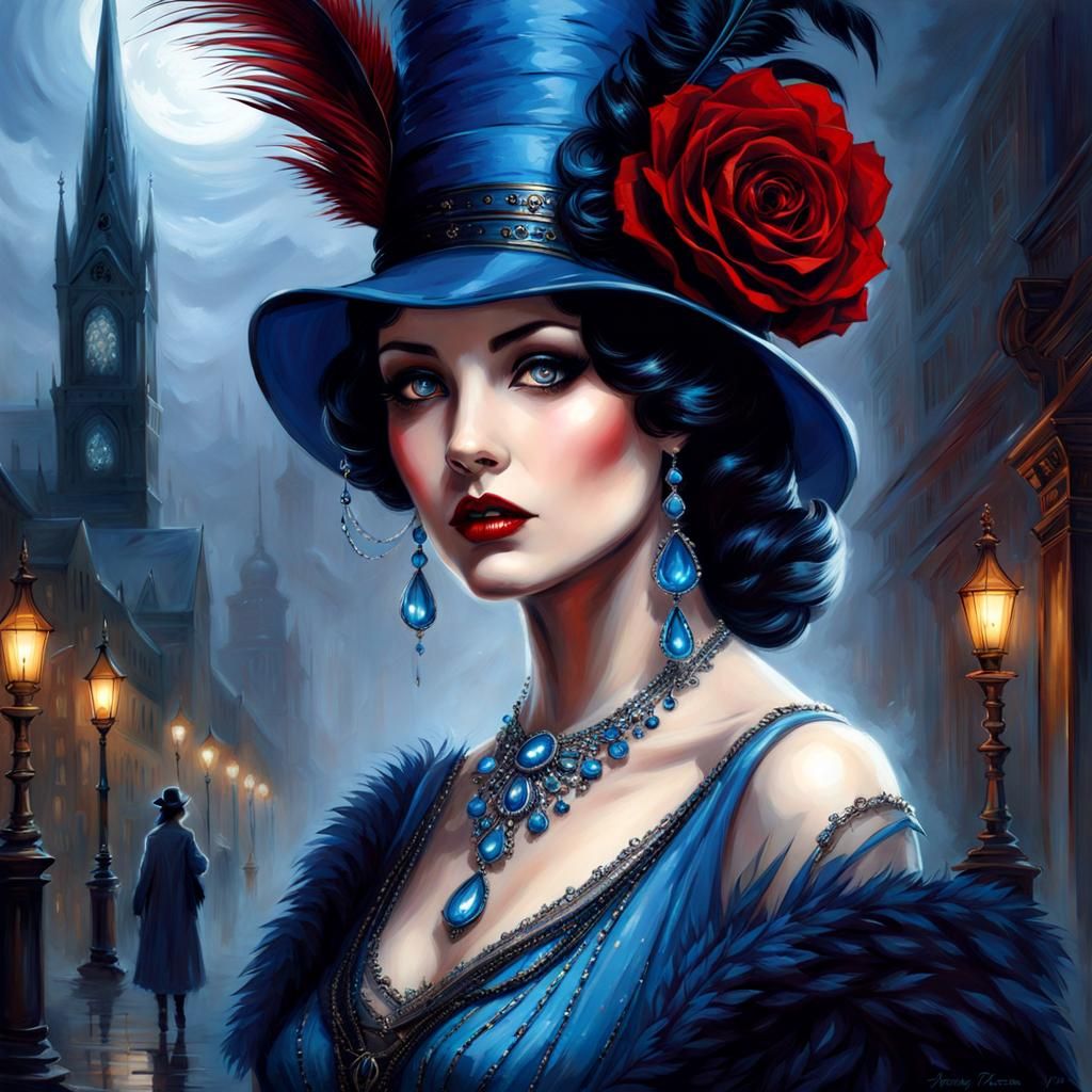 Gothic Woman in Azure Costume, Royo Style