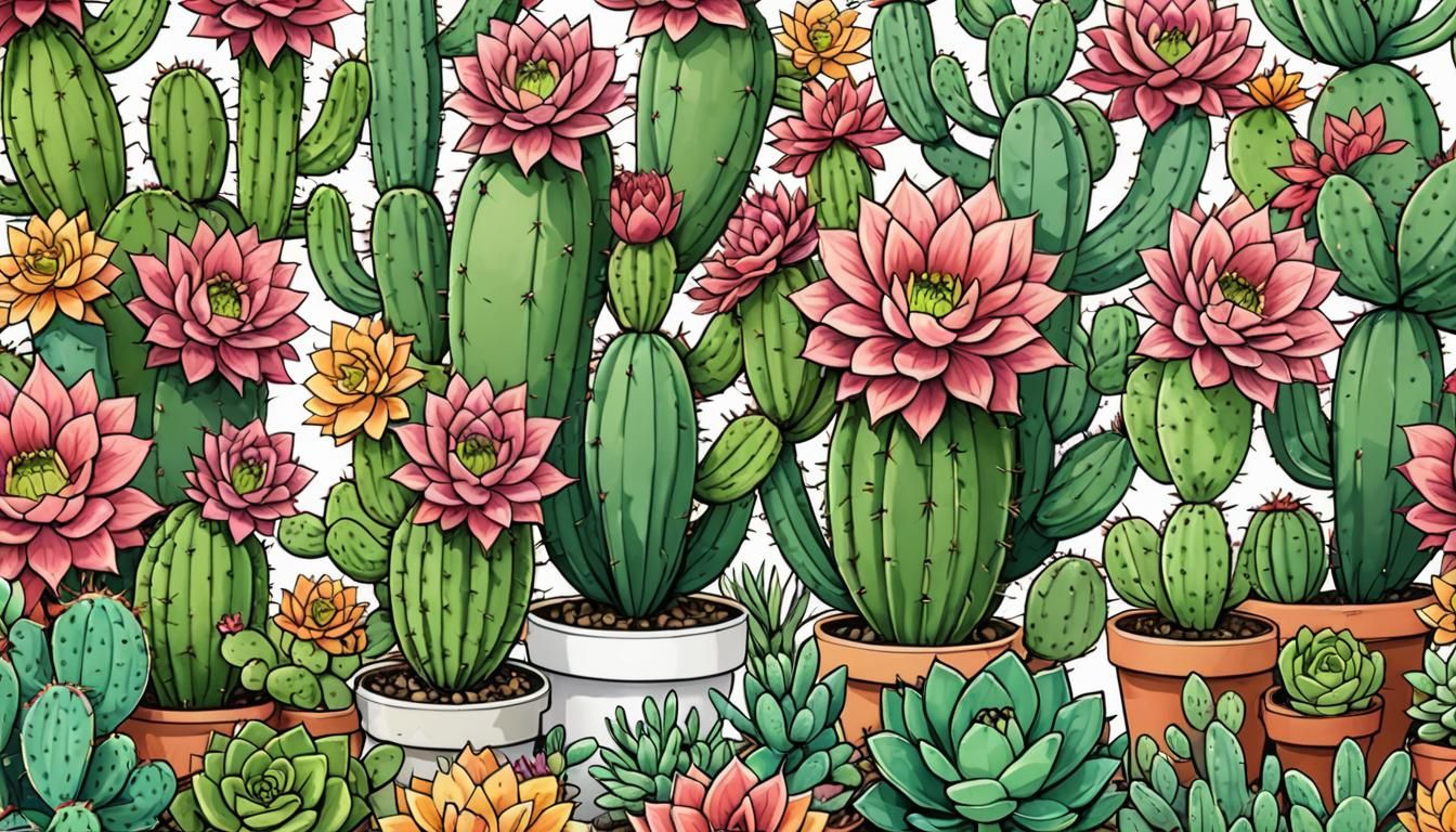 Floral Cactus and Succulent Coloring Page