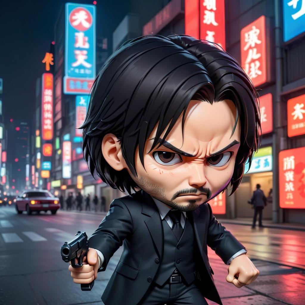 Chibi John Wick Action in Tokyo
