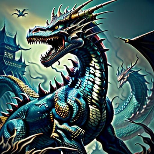 Majestic Dragon in Golden Medieval Castle Courtyard