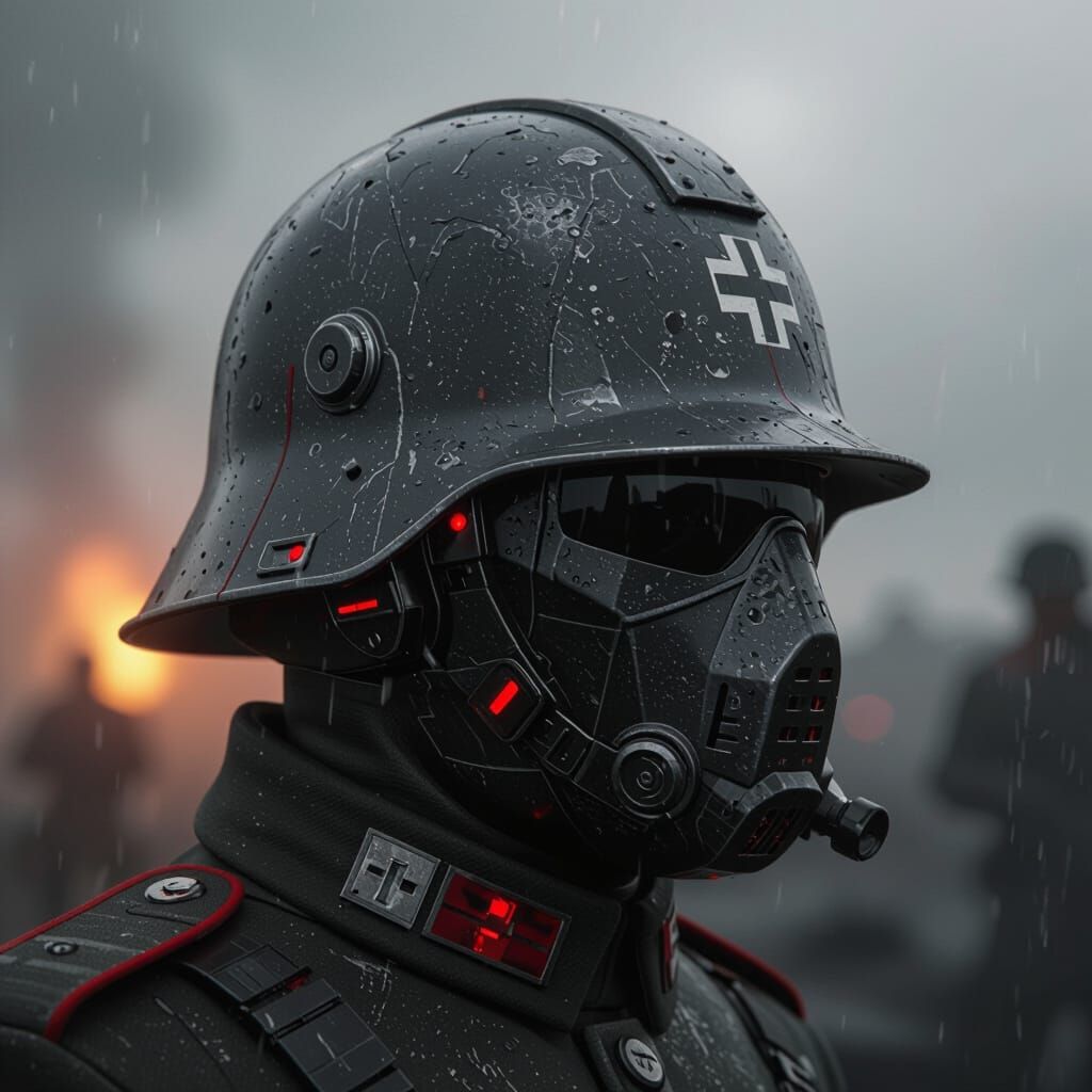 Futuristic WWI German Helmet: Cinematic Concept Art