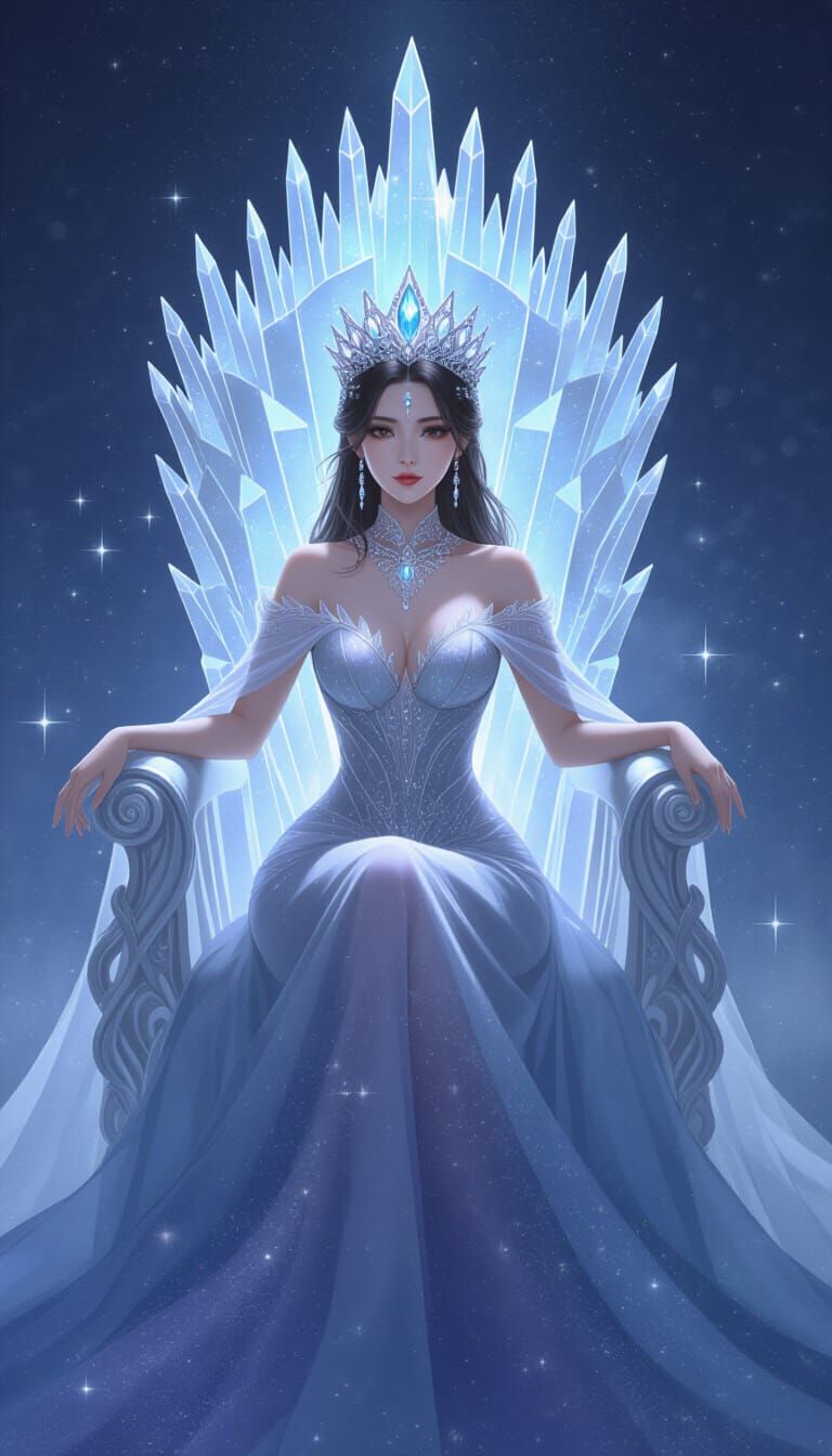 Majestic Queen on Moonlight Throne in Ethereal Fantasy Art S...