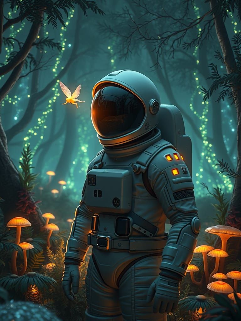 Astronaut in Enchanted Forest: Cinematic Realism