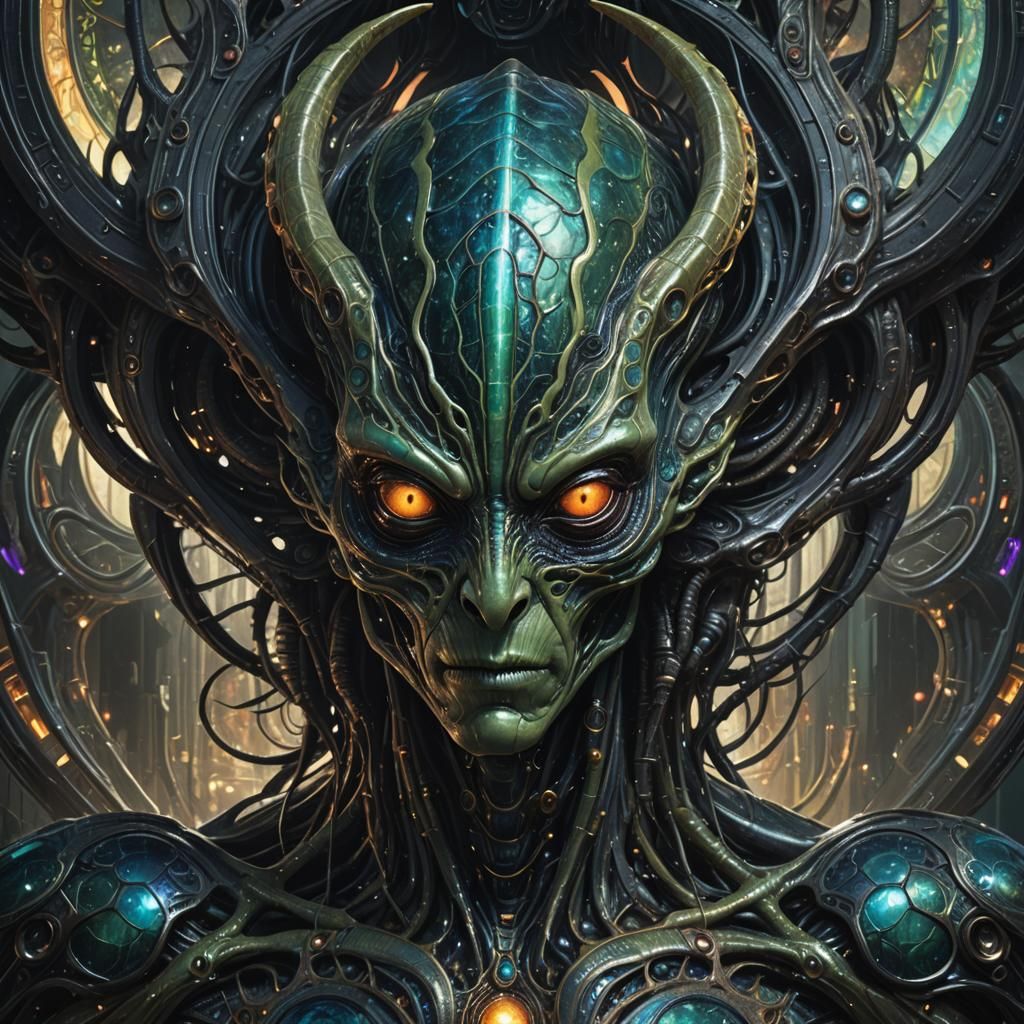 Terrifying Alien Stares Intently: Dark Fantasy Concept Art