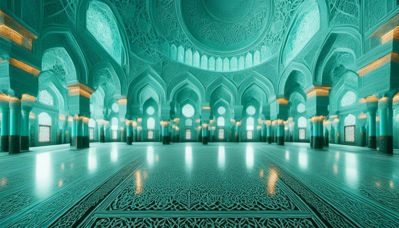 Cyan Mosque in Digital Art Style