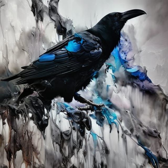 Hyperrealistic Raven Crow in Inkblot Style