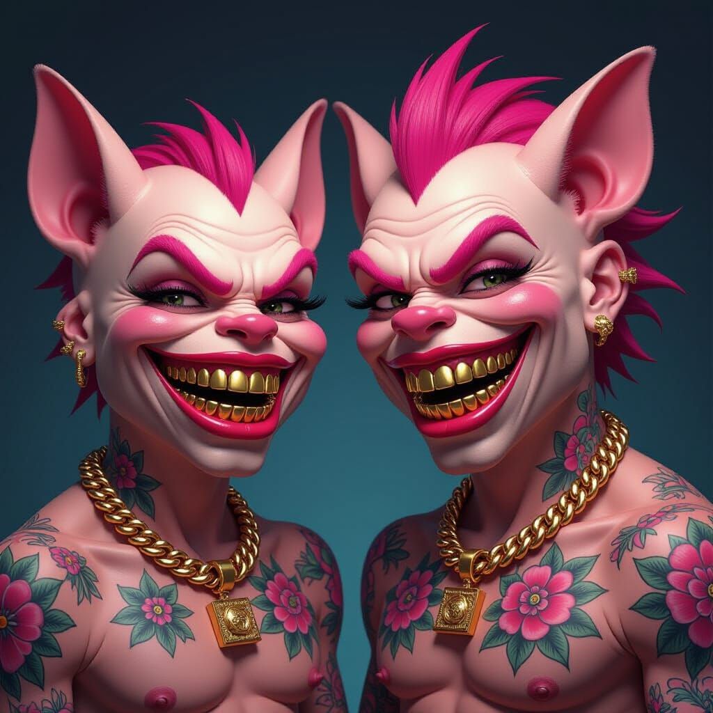 Pinky and Brain with Tattoos and Gold Grills in Hyperrealist...