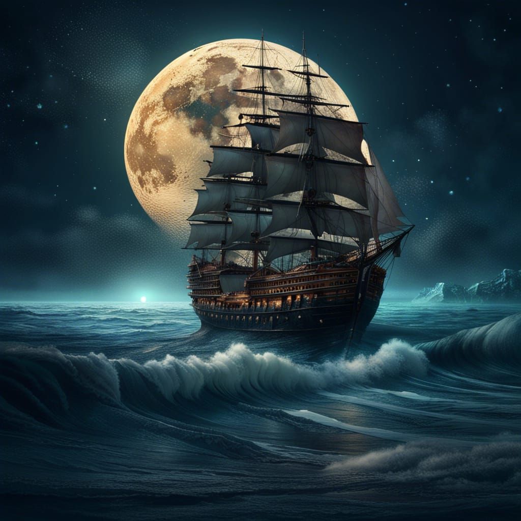 Waning Moon Over the Sea: Cinematic Digital Painting