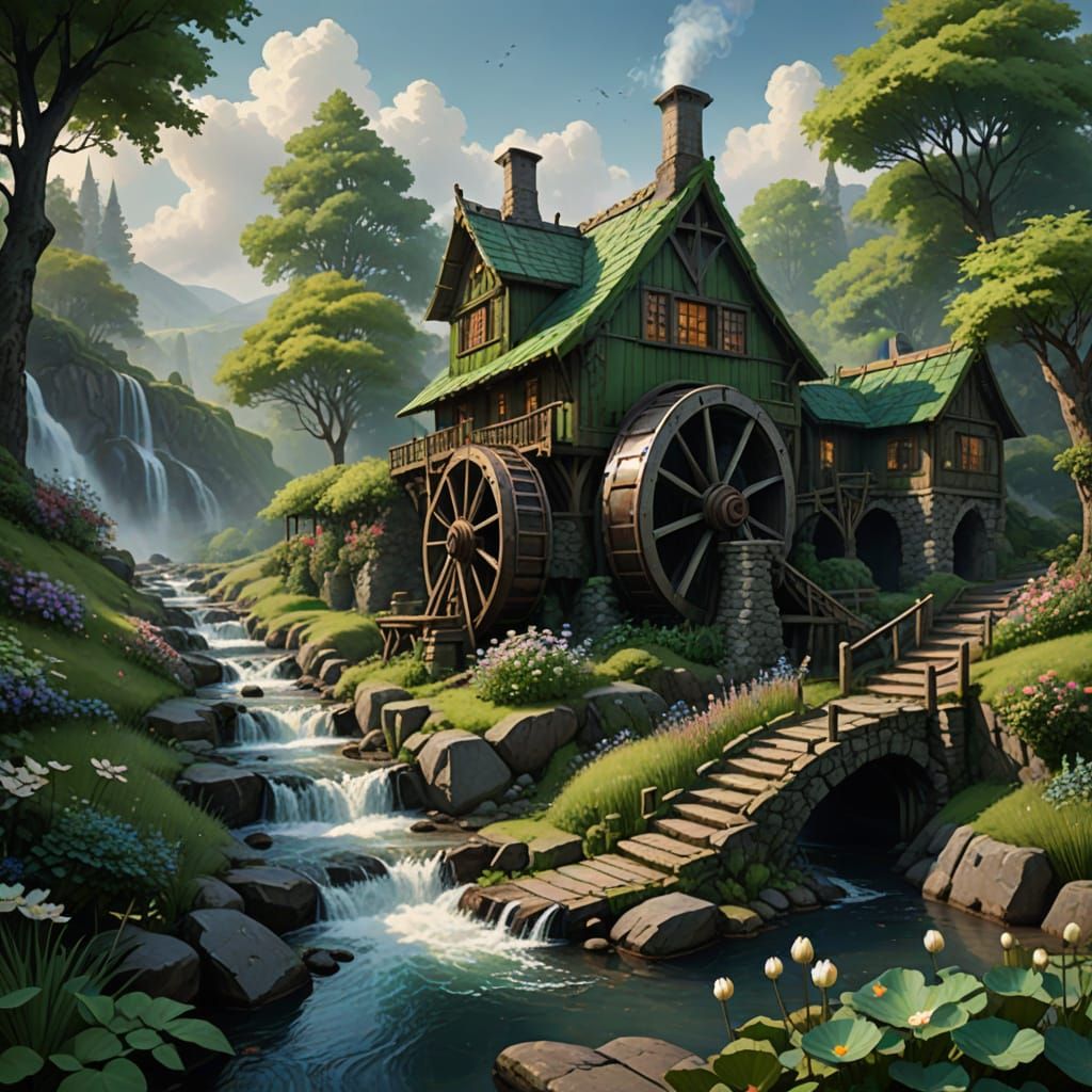 Dreamy Rural Village with Lush Green Hills and Traditional W...