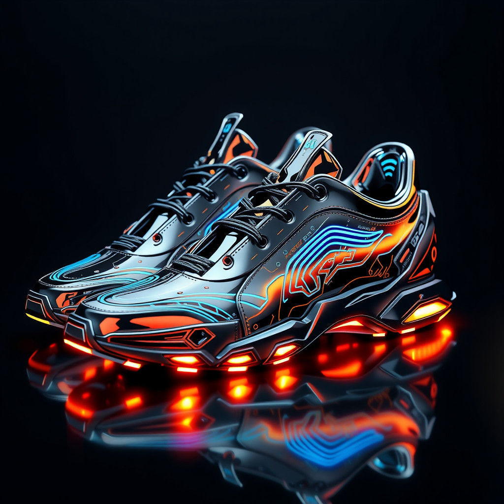 Futuristic Cyborg Shoes with Glowing Circuits