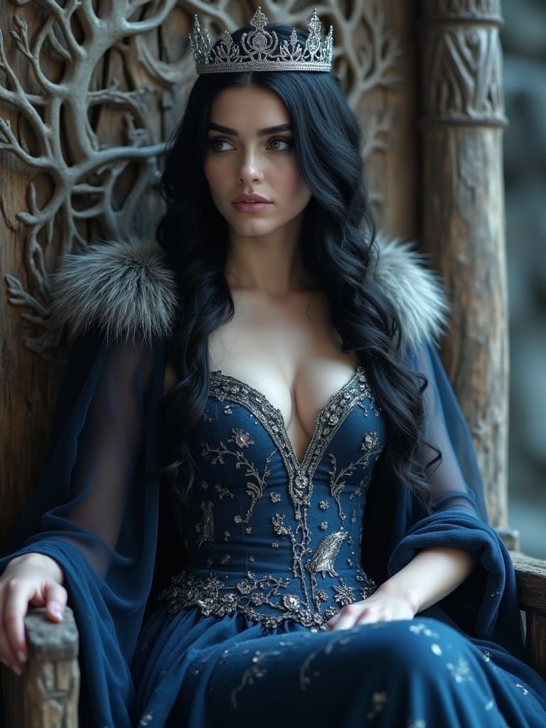 Queen on Weirwood Throne in Winterfell Hall