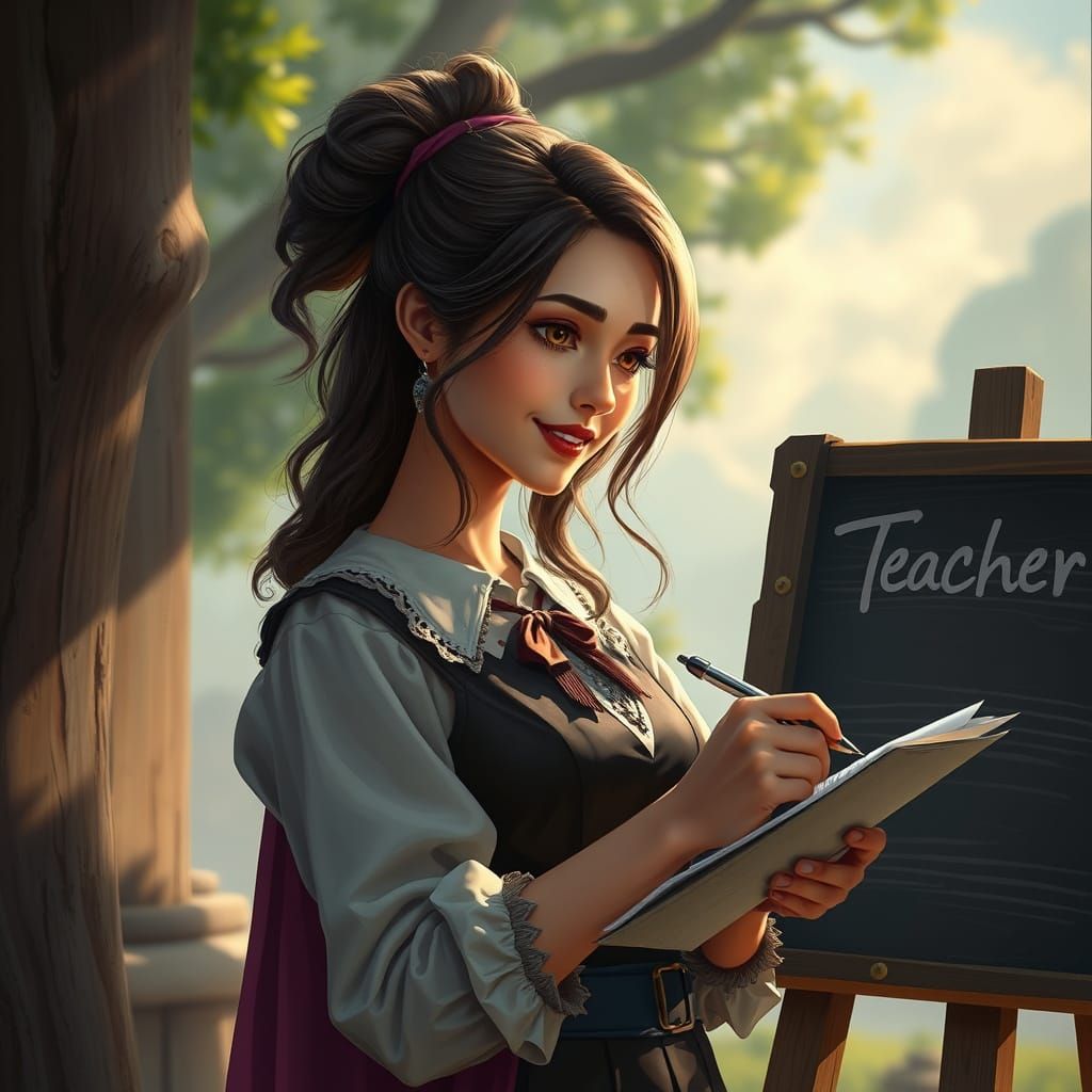 Elegant Teacher Writing Notes as Matte Painting