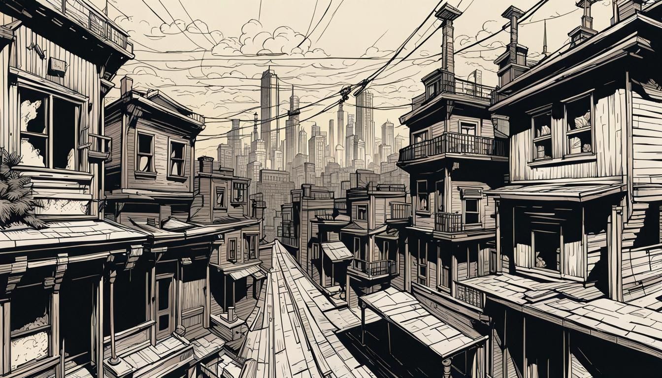 Retro Sci-Fi Wild West Line Art Illustration