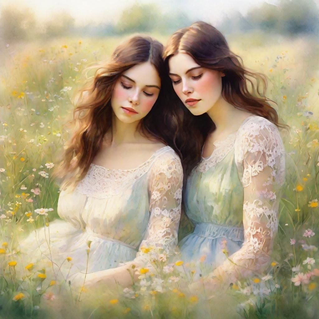 Romantic Realism: Brunette Women in Wildflower Meadow