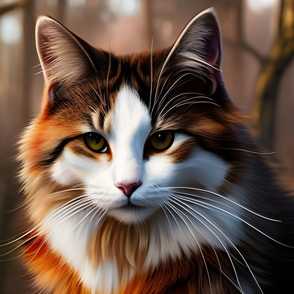 Hyperrealistic Norwegian Forest Cat Portrait in Warm Colors