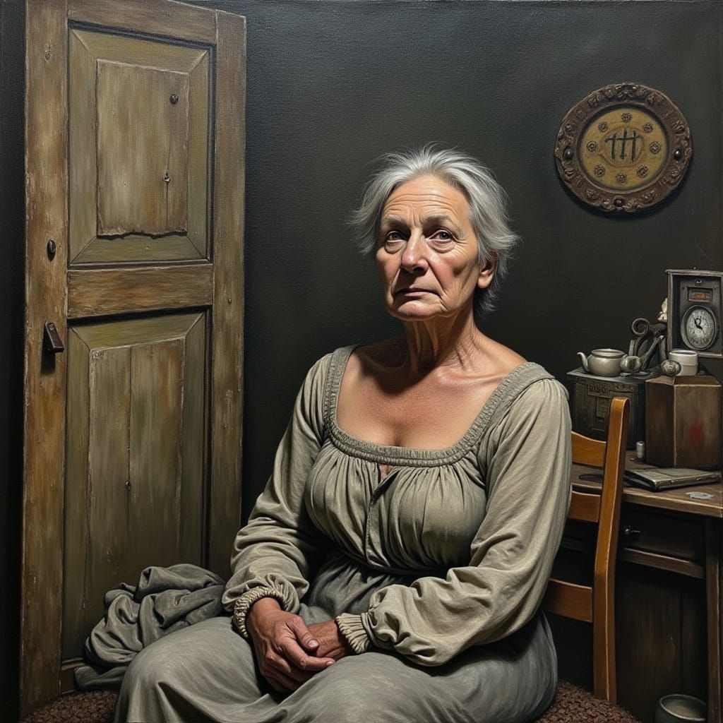 Weathered Woman in Introspective Moment