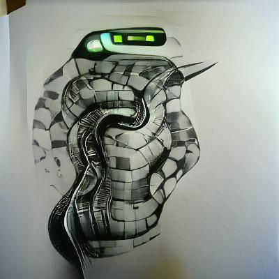 Futuristic Snake Ink Drawing: Digital Illustration