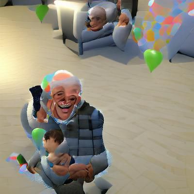 Happy Grandfather Relaxing on the Floor