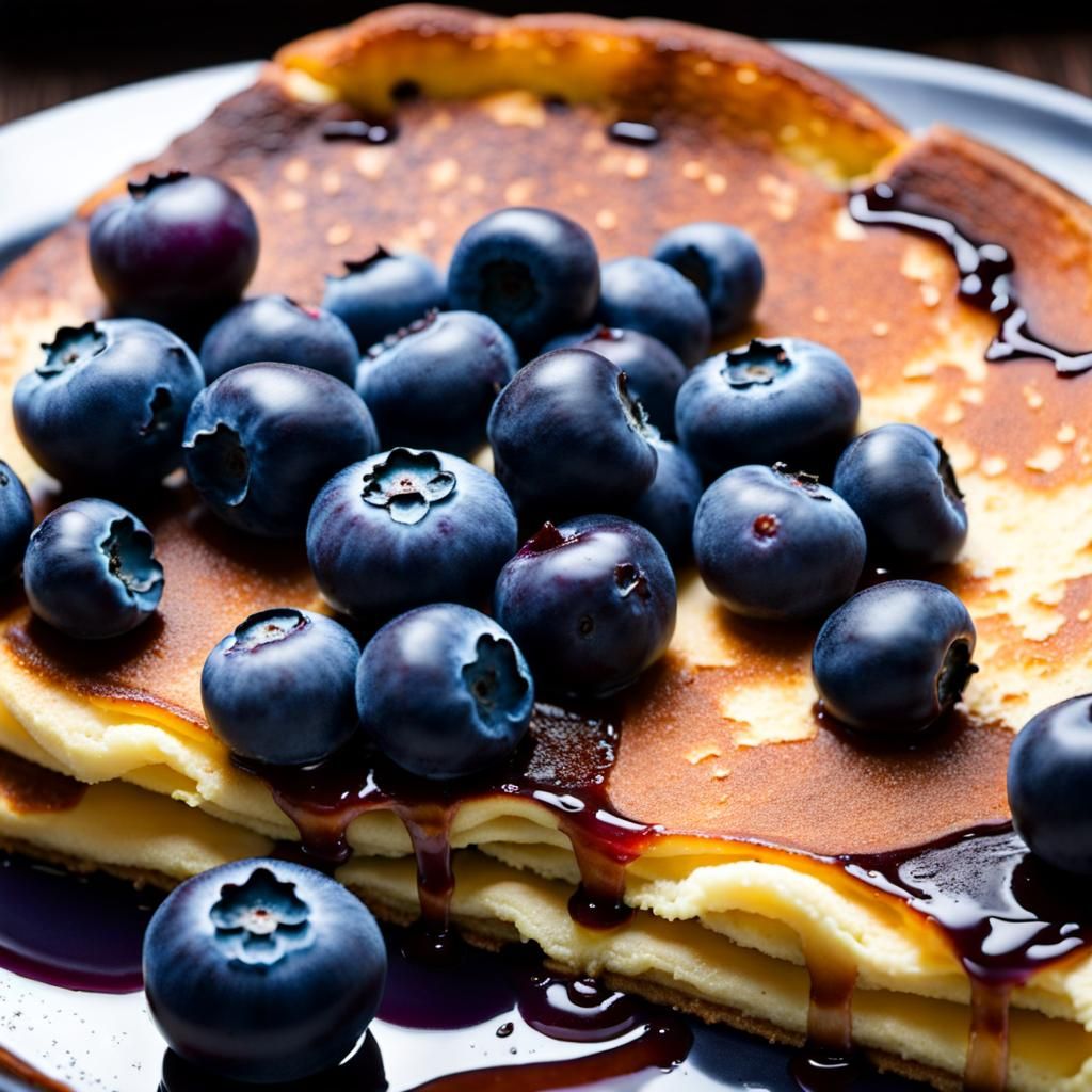 Blueberries on Pancake Batter Macro