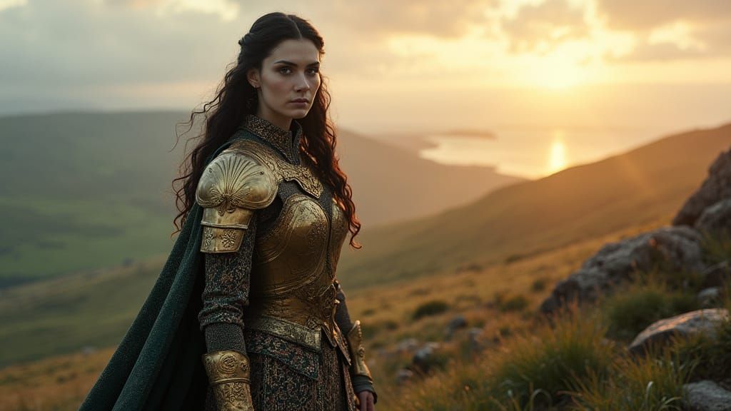 Regal Queen Maeve Conquers the Emerald Landscape