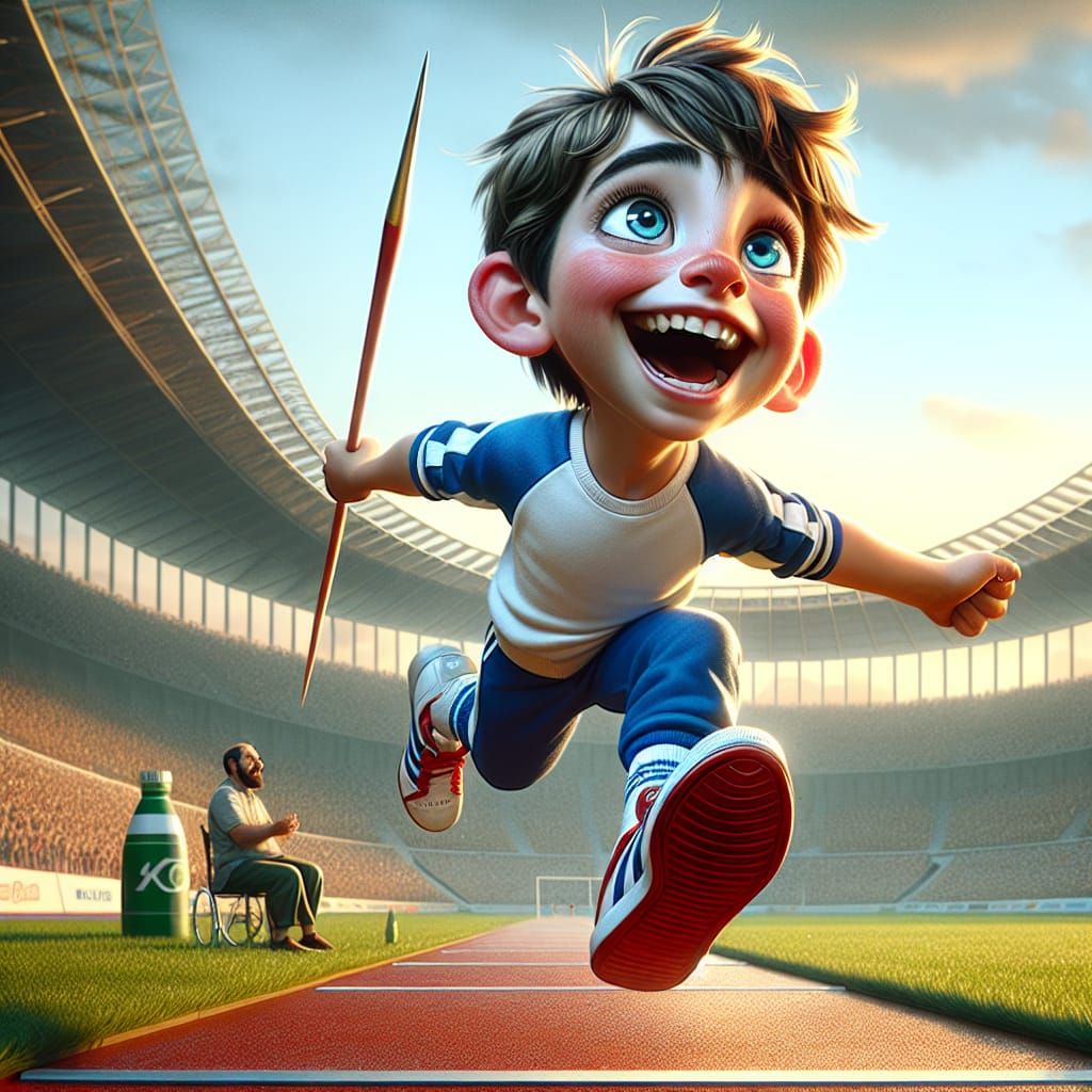 Boy's Joyful Javelin Throw at Sunrise