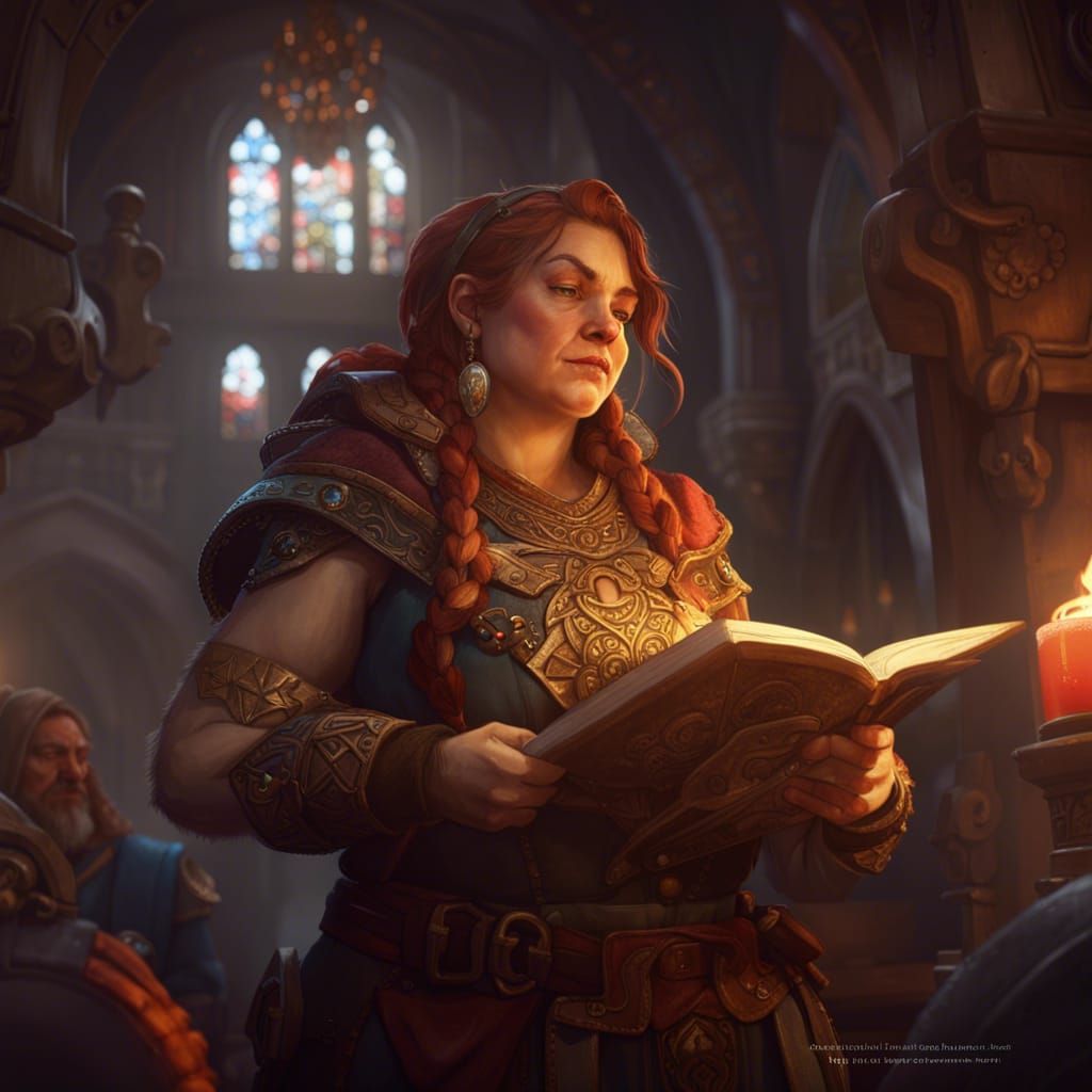Dwarven Bard Recites Poems: Art Nouveau Concept Art