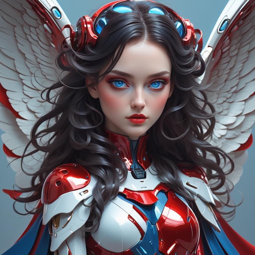 Futuristic Fashion Girl with Angel Wings