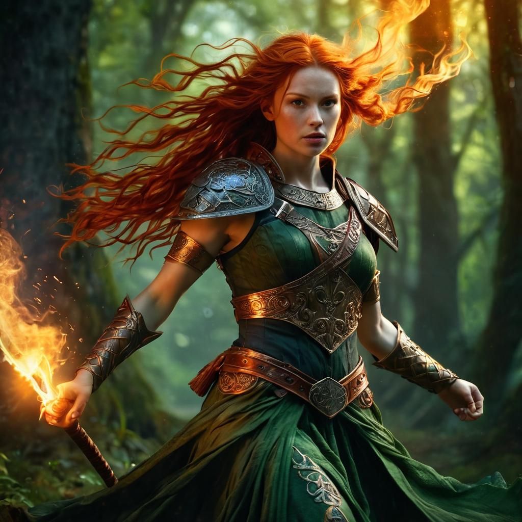 Celtic Redhead Warrior in Mystical Forest