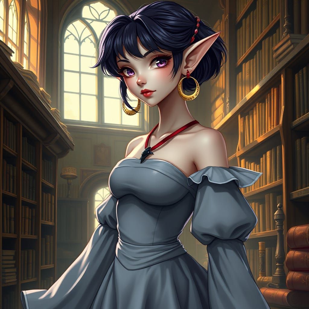 Ethereal Elf Maiden in Sailor Moon Attire, with Raven Tattoo...