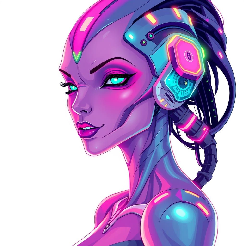 Alien Woman with Cybernetic Implants in Sci-Fi Concept Art S...