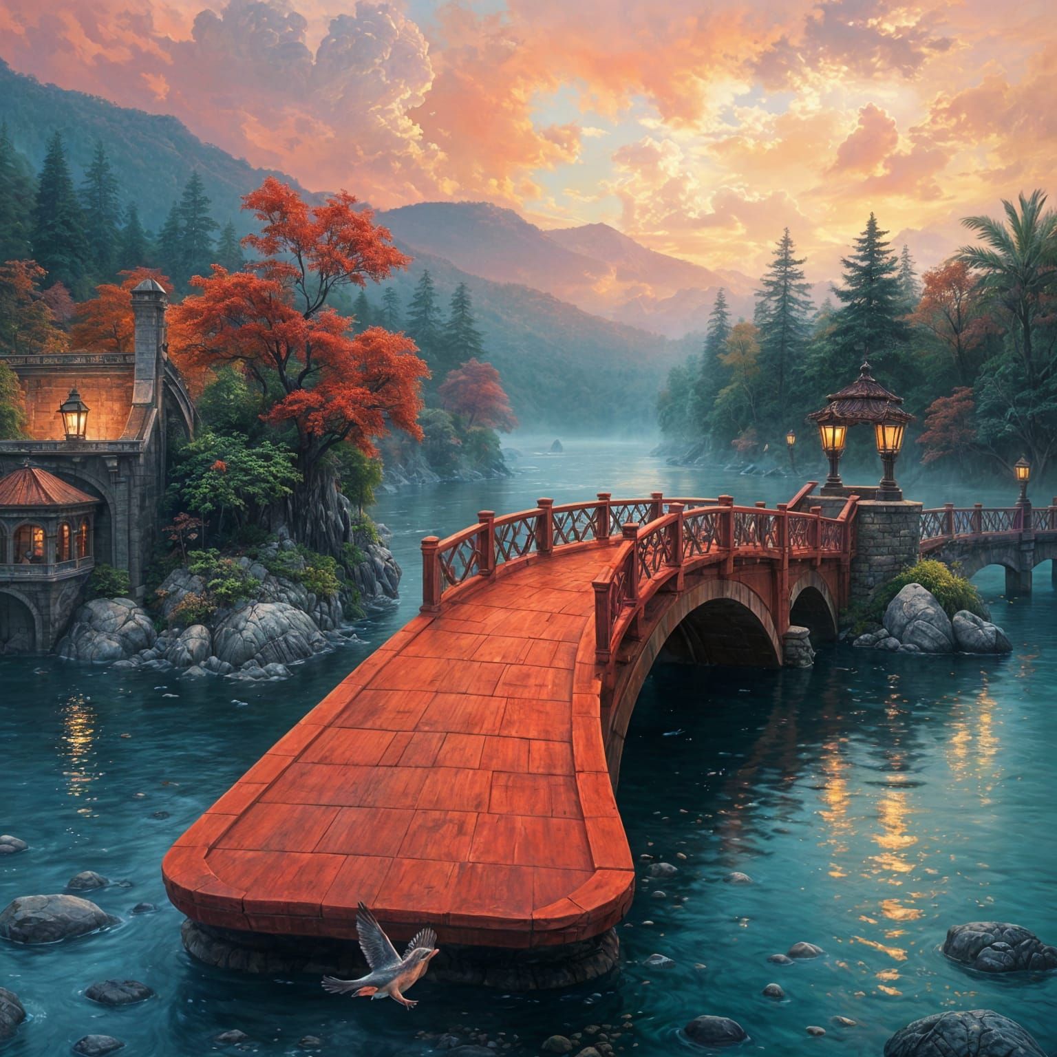 Romantic Stone Bridge in Whispers of Twilight
