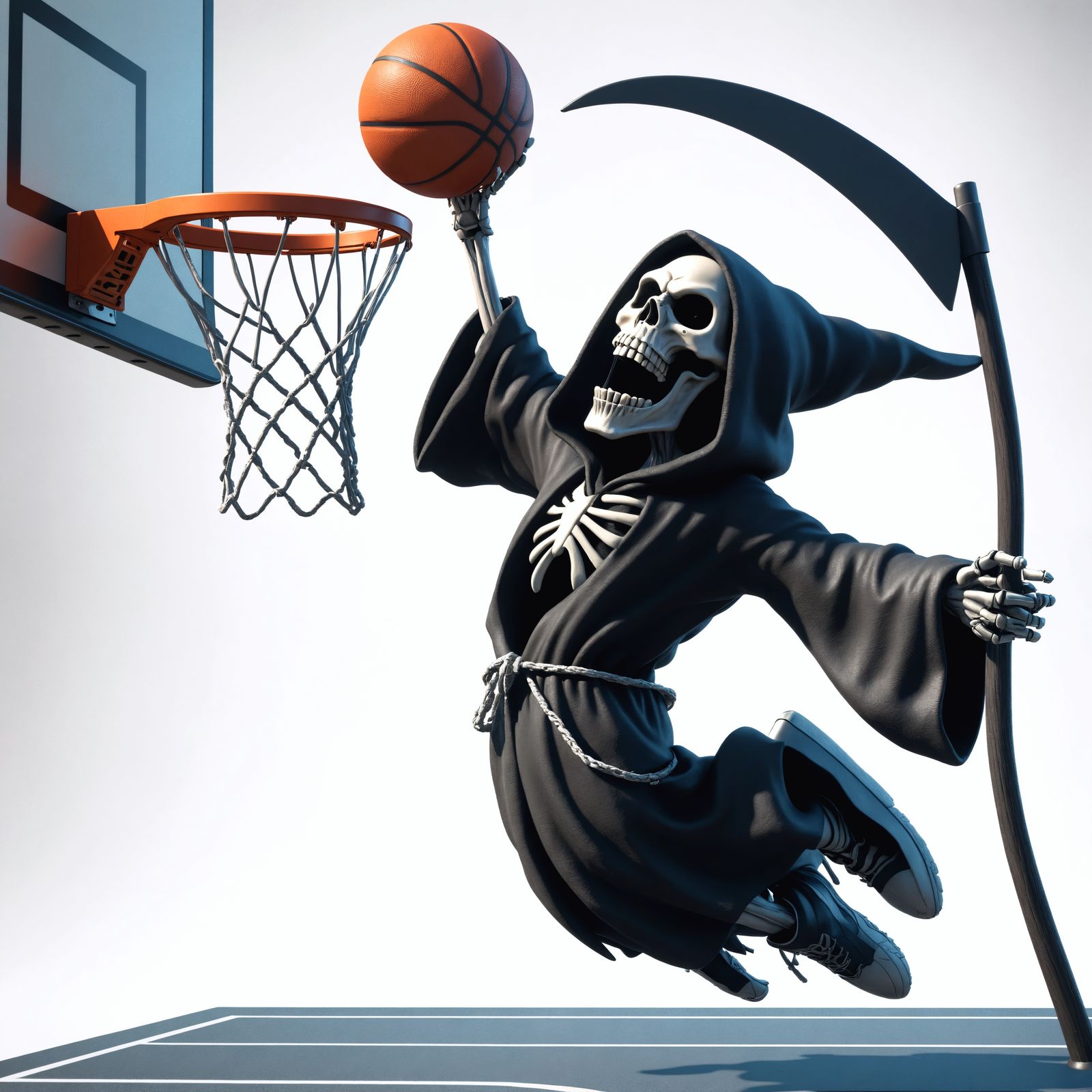 Grim Reaper Slam Dunk in 3D Cartoon Style