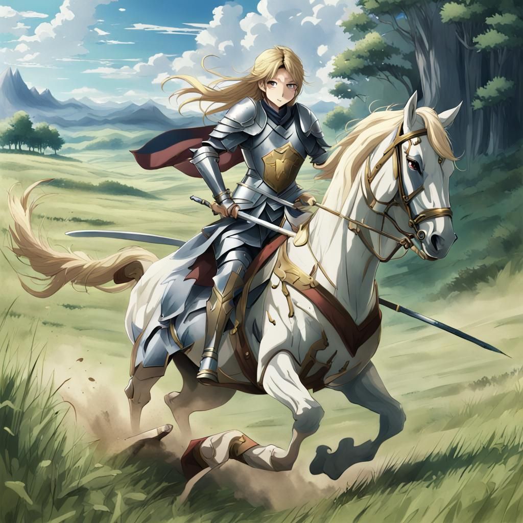 Anime Knight Charges into Battle on Horse