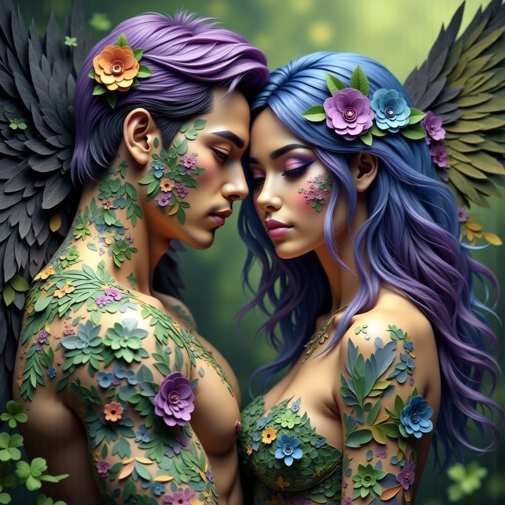 Romantic Woodland Beings in Mosaic Style