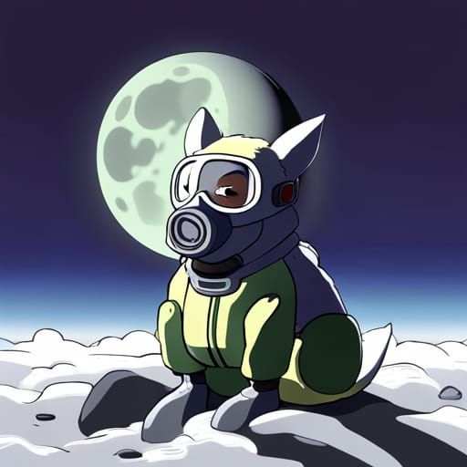 Dog on Moon in Anime Style