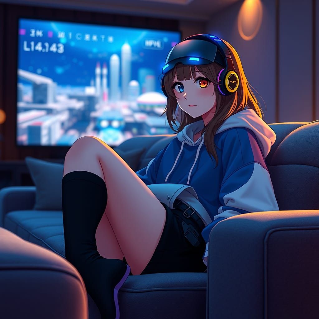 Girl with Heterochromia Eyes Watching Anime, Inspired by Sta...