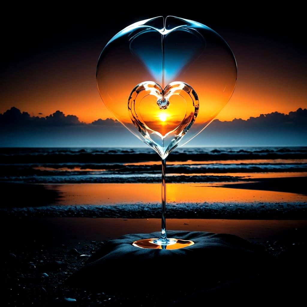 Create a powerful image with a glass sculpture of a clear he...