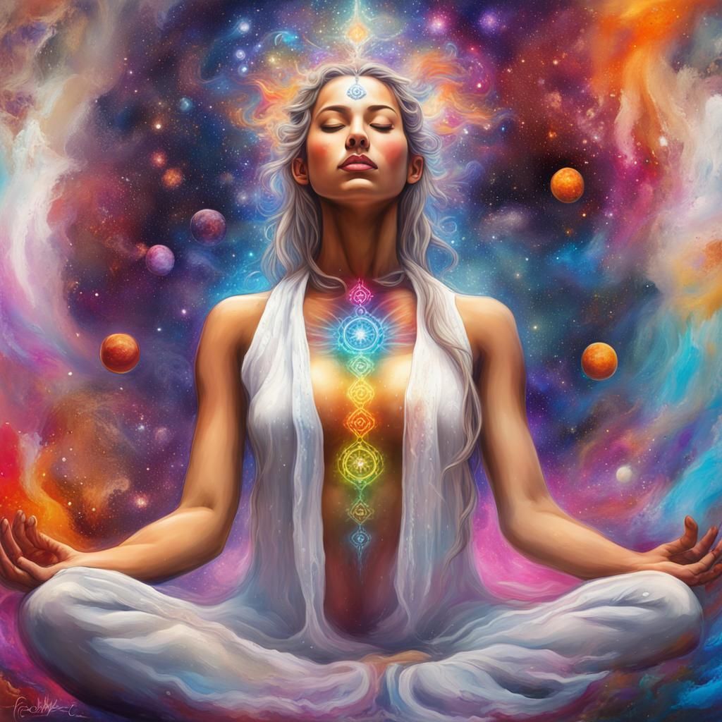 Goddess Meditating in Galaxy: Chakra Activation